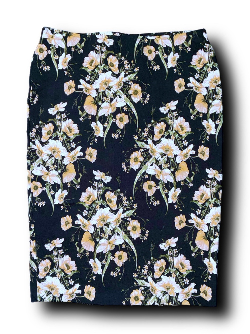 Jules & Leopold Black Fall Floral Pencil Skirt with Cream & Pale Pink Blooms
